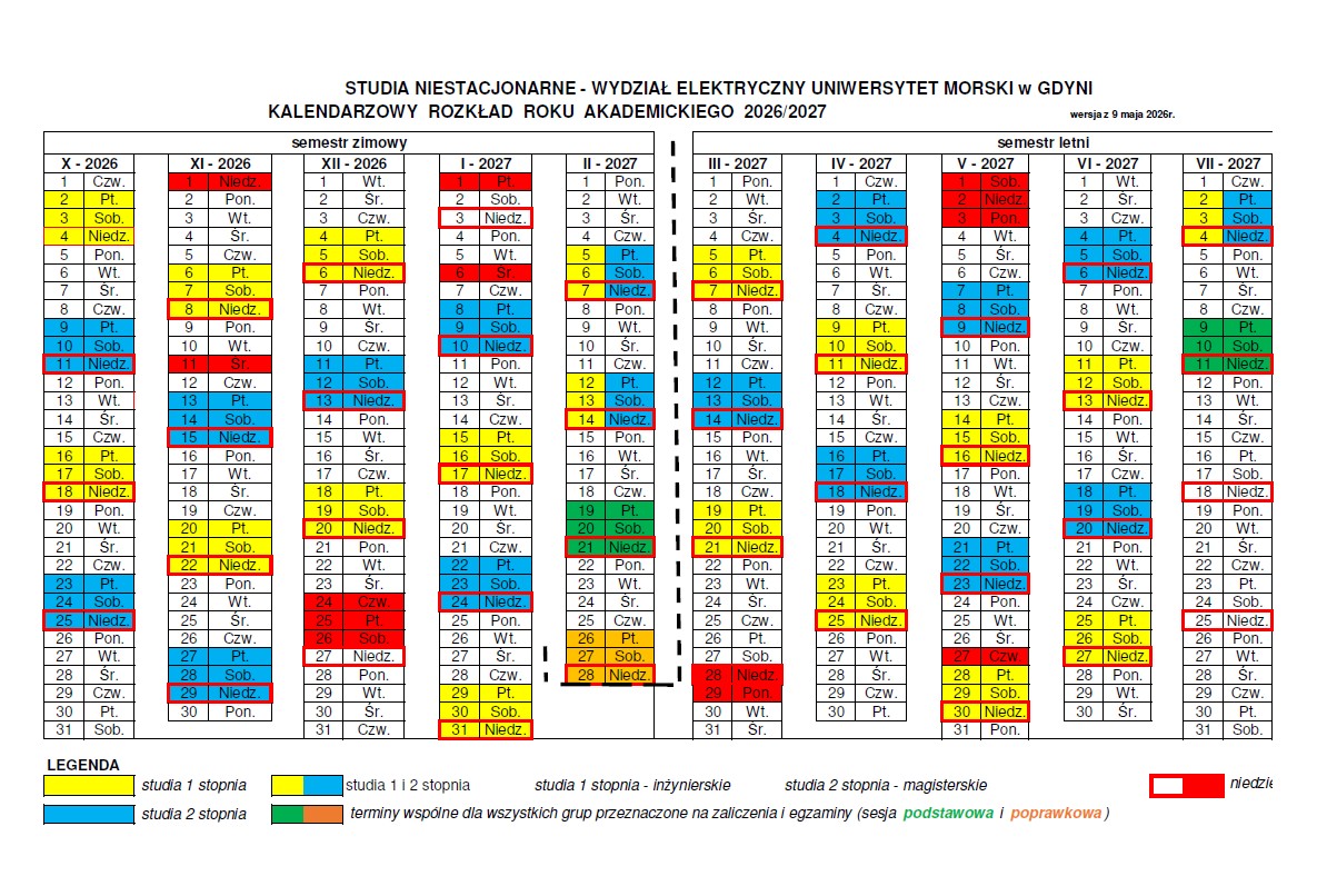 Kalendarz 2026-27 niestacjonarne